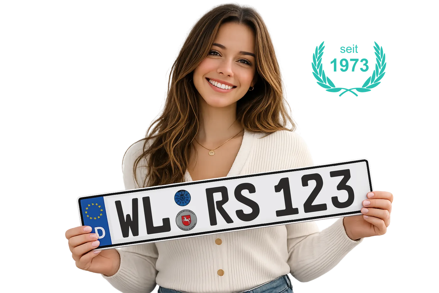 Zufriedene Kundin mit ROGGE Kennzeichen WL·RS 123